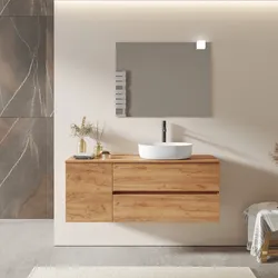 Mobile bagno sospeso 130 cm con cassetti e vano con anta 40 cm rovere gold con top - Cuki