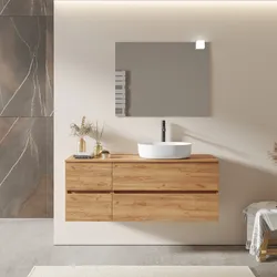 Mobile bagno sospeso 130 cm con vano con cassetti 40 cm rovere gold e top - Cuki