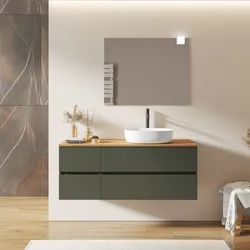 Mobile bagno sospeso 130 cm con vano con cassetti 40 cm verde cemento e top rovere gold - Cuki