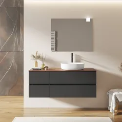 Mobile bagno sospeso 140 cm con vano con cassetti 40 cm antracite e top rovere deciso - Cuki