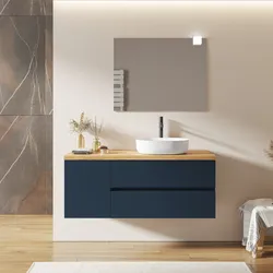 Mobile bagno sospeso 140 cm con cassetti e vano con anta 40 cm blu esotico con top rovere gold - Cuki