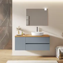 Mobile bagno sospeso 140 cm con cassetti e vano con anta 40 cm carta da zucchero con top rovere gold - Cuki