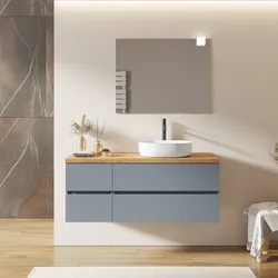 Mobile bagno sospeso 140 cm con vano con cassetti 40 cm carta da zucchero e top rovere gold - Cuki