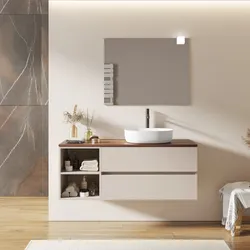 Mobile bagno sospeso 140 cm con cassetti e vano a giorno 40 cm cashmere con top rovere deciso - Cuki