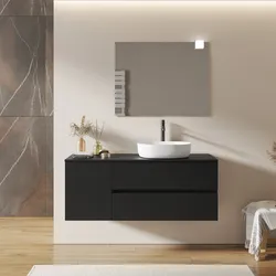 Mobile bagno sospeso 140 cm con cassetti e vano con anta 40 cm nero opaco con top - Cuki