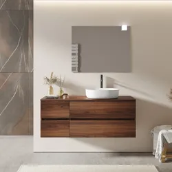 Mobile bagno sospeso 140 cm con vano con cassetti 40 cm rovere deciso e top - Cuki