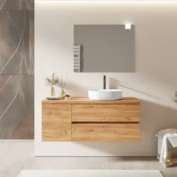 Mobile bagno sospeso 140 cm con cassetti e vano con anta 40 cm rovere gold con top - Cuki