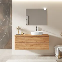 Mobile bagno sospeso 140 cm con vano con cassetti 40 cm rovere gold e top - Cuki