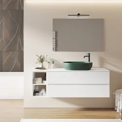 Mobile bagno sospeso 150 cm con cassetti e vano a giorno 30 cm bianco opaco con top - Cuki