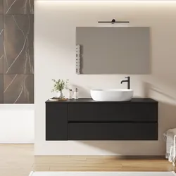Mobile bagno sospeso 150 cm con cassetti e vano con anta 30 cm nero opaco con top - Cuki