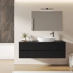 Mobile bagno sospeso 150 cm con vano con cassetti 30 cm nero opaco e top - Cuki