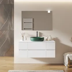 Mobile bagno sospeso 140 cm con doppio vano con cassetti bianco opaco e top - Cuki