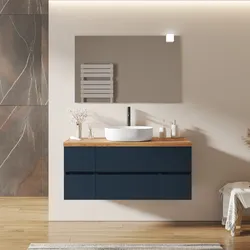 Mobile bagno sospeso 140 cm con doppio vano con cassetti blu esotico e top alto rovere gold - Cuki