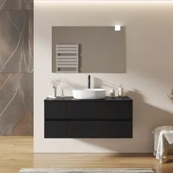 Mobile bagno sospeso 140 cm con doppio vano con cassetti nero opaco e top - Cuki