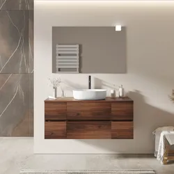 Mobile bagno sospeso 140 cm con doppio vano con cassetti rovere deciso e top - Cuki