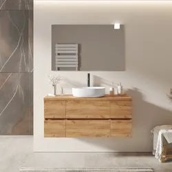 Mobile bagno sospeso 140 cm con doppio vano con cassetti rovere gold e top alto - Cuki