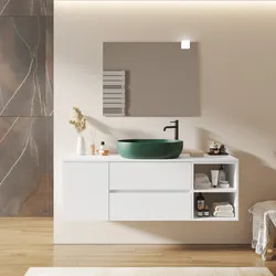 Mobile bagno sospeso 150 cm con cassetti e vano a giorno e vano con anta bianco opaco con top - Cuki