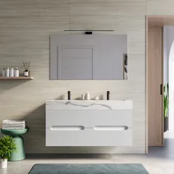 Mobile bagno sospeso 120 cm 4 cassetti bianco opaco con lavabo alto doppia vasca effetto marmo apuano imperiale - Tayga