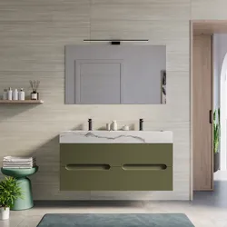 Mobile bagno sospeso 120 cm 4 cassetti verde nordico con lavabo alto doppia vasca effetto marmo apuano imperiale - Tayga