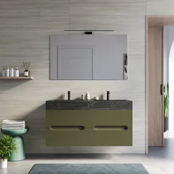Mobile bagno sospeso 120 cm 4 cassetti verde nordico con lavabo alto doppia vasca effetto marmo dolomite striato - Tayga