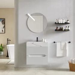 Mobile bagno sospeso 60 cm 2 cassetti bianco opaco con lavabo alto effetto marmo apuano imperiale - Tayga