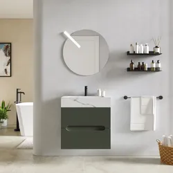 Mobile bagno sospeso 60 cm 2 cassetti verde cemento con lavabo alto effetto marmo apuano imperiale - Tayga