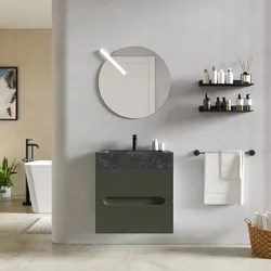 Mobile bagno sospeso 60 cm 2 cassetti verde cemento con lavabo alto effetto marmo dolomite striato - Tayga