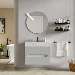 Mobile bagno sospeso 70 cm 2 cassetti bianco opaco con lavabo alto effetto marmo apuano imperiale - Tayga