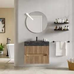 Mobile bagno sospeso 70 cm 2 cassetti rovere acero con lavabo alto effetto marmo dolomite striato - Tayga