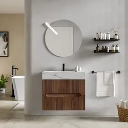 Mobile bagno sospeso 70 cm 2 cassetti rovere deciso con lavabo alto effetto marmo apuano imperiale - Tayga