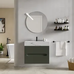 Mobile bagno sospeso 70 cm 2 cassetti verde cemento con lavabo alto effetto marmo apuano imperiale - Tayga