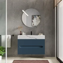 Mobile bagno sospeso 90 cm 2 cassetti blu oceano con lavabo alto effetto marmo apuano imperiale - Tayga