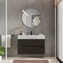 Mobile bagno sospeso 90 cm 2 cassetti cacao con lavabo alto effetto marmo apuano imperiale - Tayga