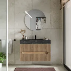 Mobile bagno sospeso 90 cm 2 cassetti rovere acero con lavabo alto effetto marmo dolomite striato - Tayga