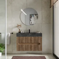 Mobile bagno sospeso 90 cm 2 cassetti rovere america con lavabo alto effetto marmo dolomite striato - Tayga
