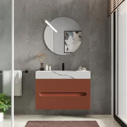Mobile bagno sospeso 90 cm 2 cassetti terracotta con lavabo alto effetto marmo apuano imperiale - Tayga