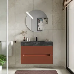 Mobile bagno sospeso 90 cm 2 cassetti terracotta con lavabo alto effetto marmo dolomite striato - Tayga