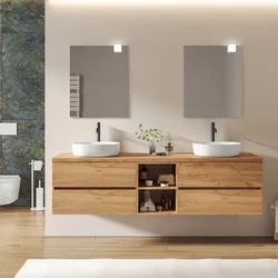 Mobile bagno sospeso 200 cm con vano a giorno 40 cm rovere gold con top alto - Cuki
