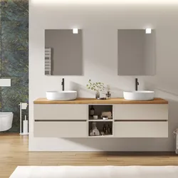 Mobile bagno sospeso 200 cm con vano a giorno 40 cm cashmere con top alto rovere gold - Cuki