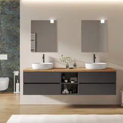Mobile bagno sospeso 200 cm con vano a giorno 40 cm antracite con top alto rovere gold - Cuki