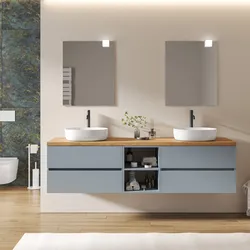 Mobile bagno sospeso 200 cm con vano a giorno 40 cm carta da zucchero con top alto rovere gold - Cuki