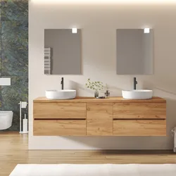 Mobile bagno sospeso 200 cm con vano con anta 40 cm rovere gold con top alto - Cuki