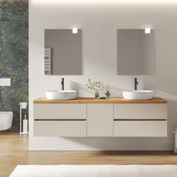 Mobile bagno sospeso 200 cm con vano con anta 40 cm cashmere con top alto rovere gold - Cuki