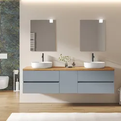 Mobile bagno sospeso 200 cm con vano con anta 40 cm carta da zucchero con top alto rovere gold - Cuki