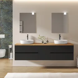 Mobile bagno sospeso 200 cm con vano con anta 40 cm nero opaco con top alto rovere gold - Cuki