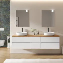 Mobile bagno sospeso 200 cm con vano con cassetti 40 cm bianco opaco con top alto rovere gold - Cuki