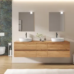 Mobile bagno sospeso 200 cm con vano con cassetti 40 cm rovere gold con top alto - Cuki