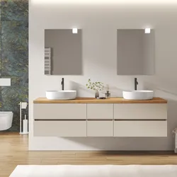 Mobile bagno sospeso 200 cm con vano con cassetti 40 cm cashmere con top alto rovere gold - Cuki