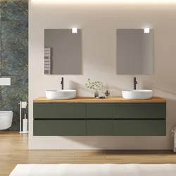 Mobile bagno sospeso 200 cm con vano con cassetti 40 cm verde cemento con top alto rovere gold - Cuki
