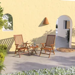 Set relax tavolino pieghevole 50x50 cm e 2 sedie pieghevoli con braccioli in legno teak - Louis